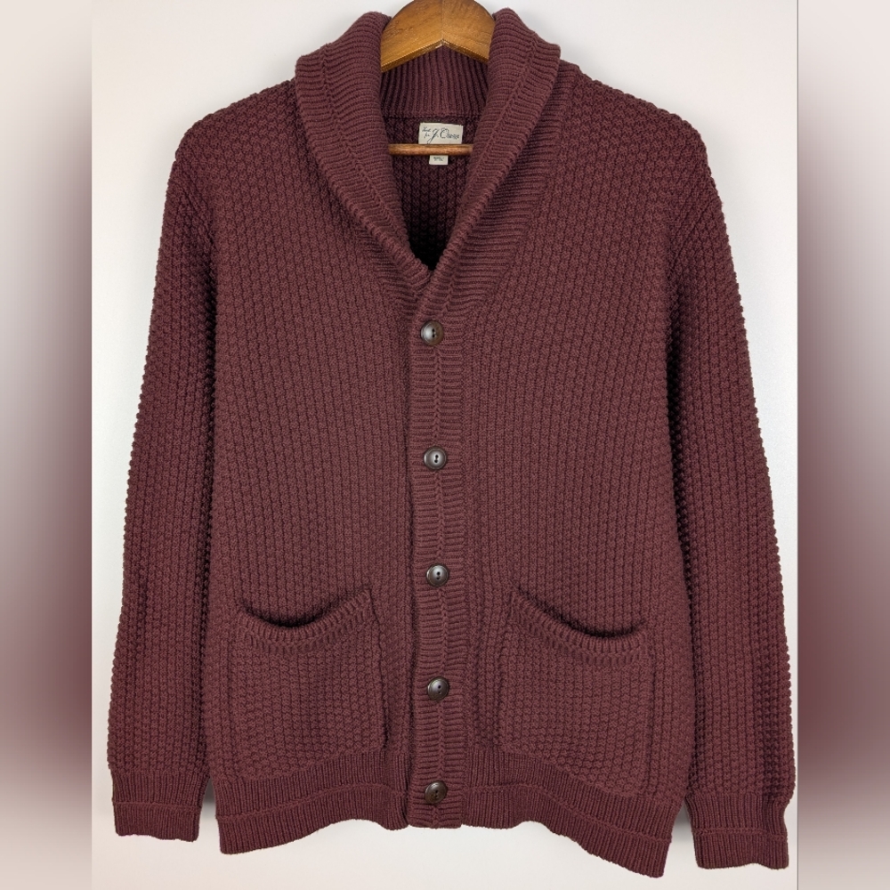J.Crew Men's Check-Stitch Cotton Shawl Cardigan Sweater Burnt Henna Preppy